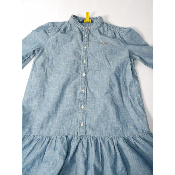 Polo Ralph Lauren Dress Girls Sz 12 Chambray Blue Drop Waist Cottage Core - Picture 7 of 15